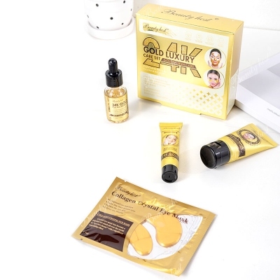 OEM In Stock Travel Mini Repair Anti Aging 24K Gold Whitening Face Skin Care Kit For Gift Face Dark Circle Remove Skin Care Set